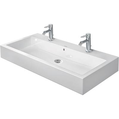 Duravit 0454100026 - Duravit Vero 39 3/8" Rectangular Vessel Sink In White With Two Sets Of Single Faucet Holes And With Overflow