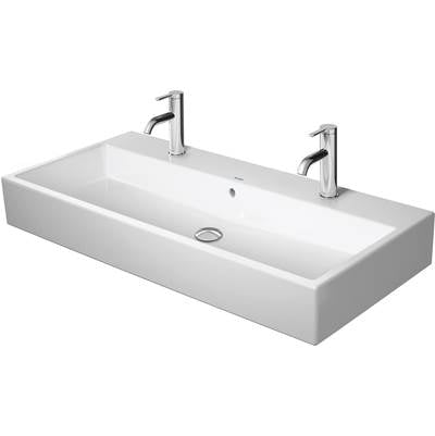 Duravit 2350100026 - Duravit Vero 39 3/8" Rectangular Vessel Sink In White With Two Sets Of Single Faucet Holes And With Overflow