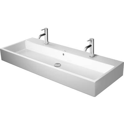 Duravit 2350120026 - Duravit Vero 47 1/4" Rectangular Vessel Sink In White With Two Sets Of Single Faucet Holes And With Overflow