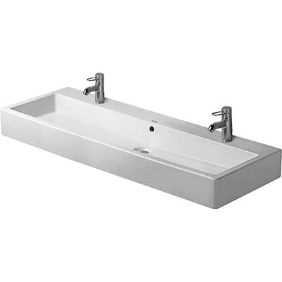 Duravit 0454120026 - Duravit Vero 47 1/4" Rectangular Vessel Sink In White With Two Sets Of Single Faucet Holes And With Overflow