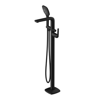 Gerber Plumbing D305056BST - Transitional Floor Mount Tub Filler Trim Kit With Soft Square Handshower 1.75Gpm Satin Black