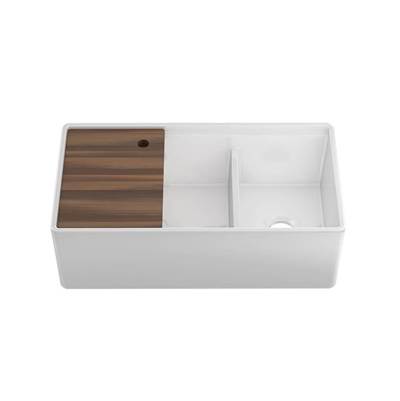 Home Refinements by Julien 103619 - Fira Sink W/ Ledge Under. Apron, White, Double Unequal 36X19X11-1/2