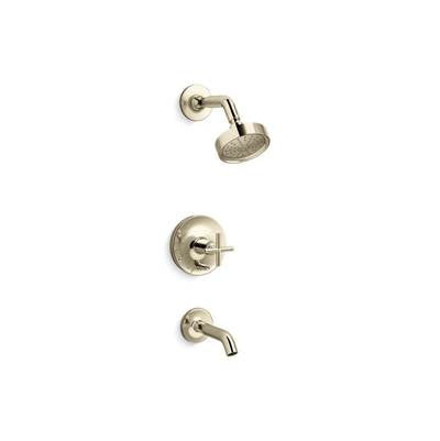 Kohler K-T14420-3G-AF - Purist Rite-Temp Bath And Shower Trim Kit With Push-Button Diverter And Cross Handle 1.75 Gpm