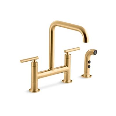 Kohler K-7548-4-2MB - Purist Two-Hole Bridge Kitchen Sink Faucet With Sidesprayer