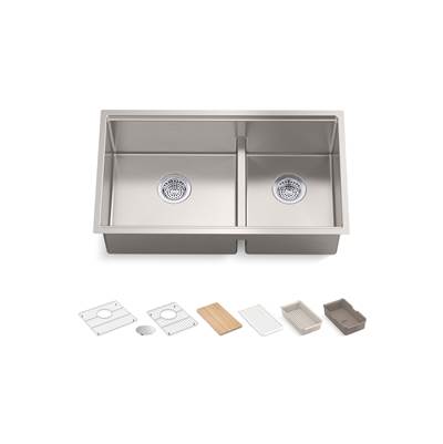 Kohler K-33664-PC-NA - Strive 32 In. Undermount Double-Bowl Workstation Kitchen Sink