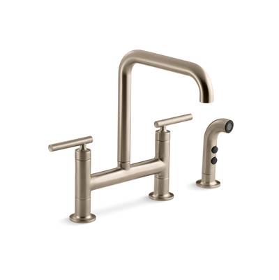 Kohler K-7548-4-BV - Purist Two-Hole Bridge Kitchen Sink Faucet With Side Sprayer