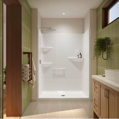 Neptune Entrepreneur 220373-RC-000-001 - Astley Sh-6034 Acrylic Alcove Center Drain One-Piece Shower In White