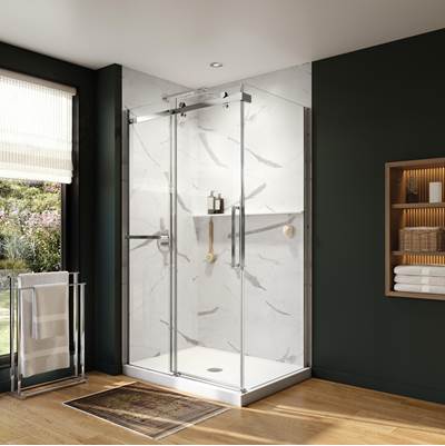 Neptune Entrepreneur 220295-900-084-000 - Axion 48 X 32 X 78 3/4 In. 8Mm Sliding Shower Door With Towel Bar For Corner Installation With Clear Glass In Chrome