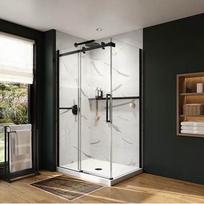 Neptune Entrepreneur 220297-900-340-000 - Axion 48 X 36 X 78 3/4 In. 8Mm Sliding Shower Door With Towel Bar For Corner Installation With Clear Glass In Matte Black