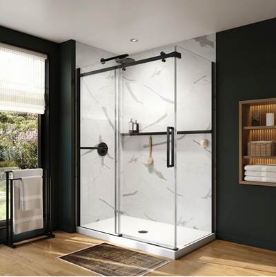 Neptune Entrepreneur 220301-900-340-000 - Axion 60 X 36 X 78 3/4 In. 8Mm Sliding Shower Door With Towel Bar For Corner Installation With Clear Glass In Matte Black