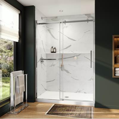 Neptune Entrepreneur 220289-900-084-000 - Axion 56 1/2-59 X 78 3/4 In. 8 Mm Sliding Shower Door With Towel Bar For Alcove Installation With Clear Glass In Chrome