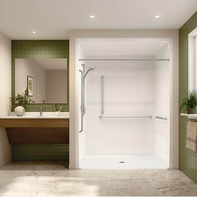Neptune Entrepreneur 220400-000-001-202 - Banff Bfs-6036A - Csa Compliant Acrylic Alcove Center Drain Vertical Threshold One-Piece Shower In White With Left Grab Bars
