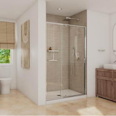 Neptune Entrepreneur 220335-900-084-000 - Belaya 44-48 X 72 In. 6Mm Pivot Shower Door For Alcove Installation With Clear Glass In Chrome