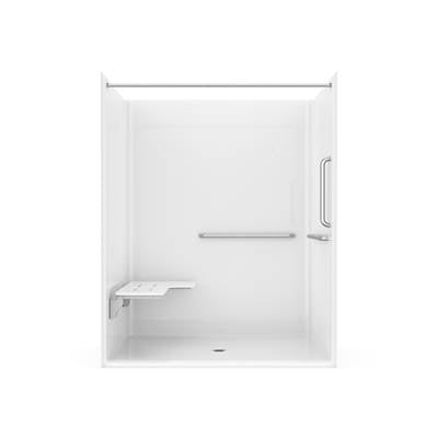 Neptune Entrepreneur 220377-000-002-232 - Banff Bfs-6036F - Ada/Ansi Compliant Acrylxe Alcove Center Drain Shower In White With Right L-Shaped Phenolic Seat