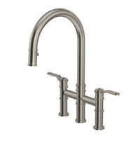 Perrin & Rowe U.4549HT-STN-2 - Armstrong™ Pull-Down Bridge Kitchen Faucet With C-Spout
