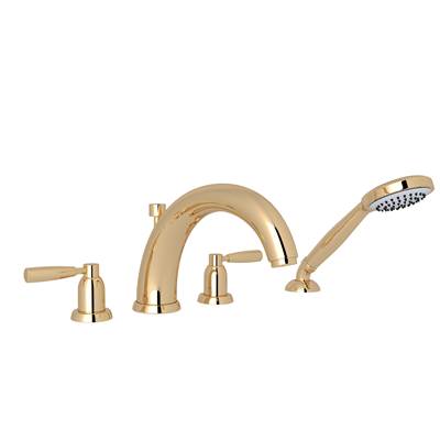 Perrin & Rowe U.3848LS-EG - Holborn™ 4-Hole Deck Mount Tub Filler With U-Spout