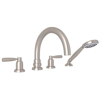 Perrin & Rowe U.3975LS-STN - Holborn™ 4-Hole Deck Mount Tub Filler With C-Spout