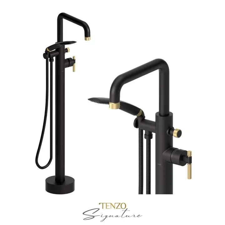 Tenzo BE52-F-MB-BG - Floor Mount Tub Filler Bellacio-F Matte Black/Brushed Gold