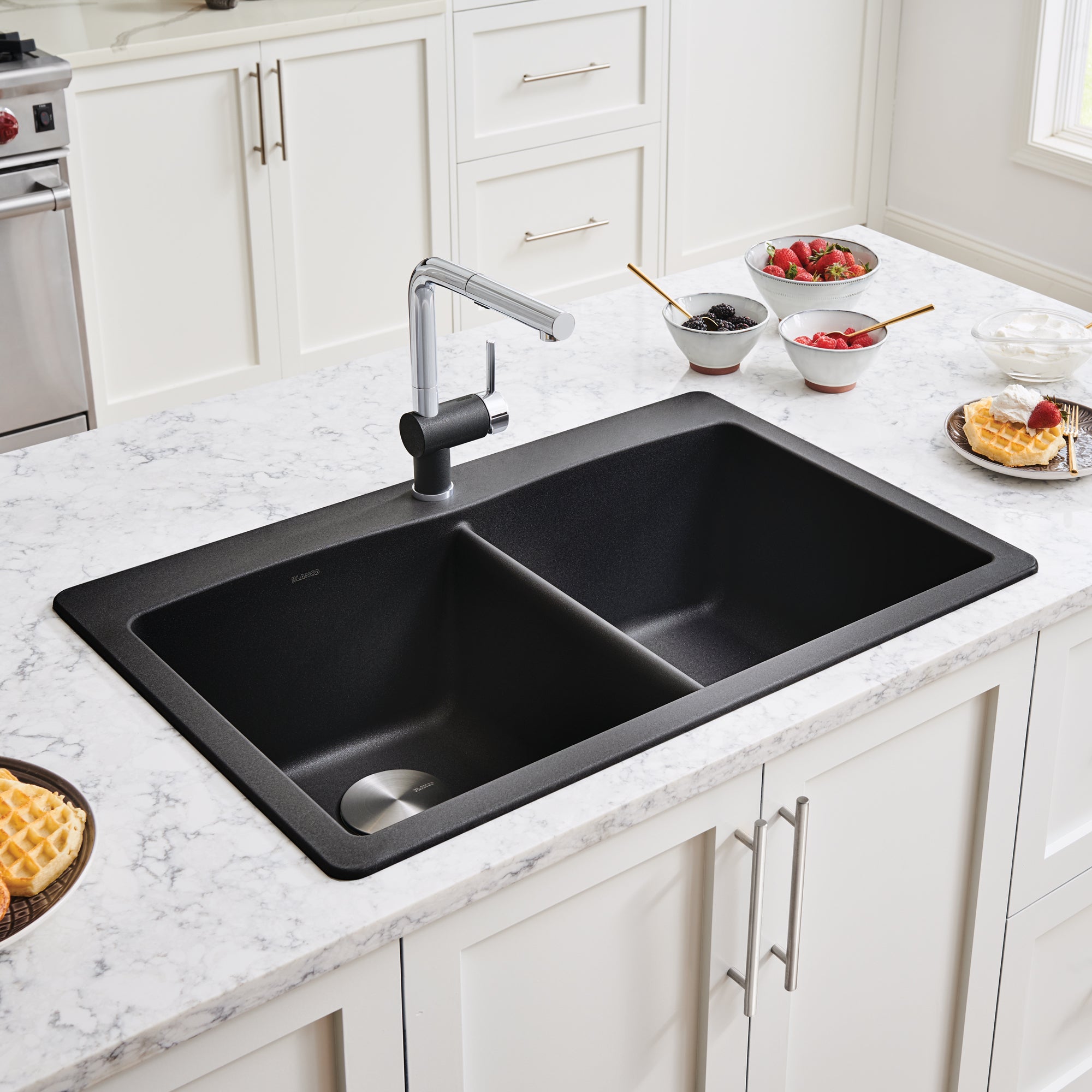 Blanco 400056- DIAMOND 210 Double Bowl Drop-in Sink, SILGRANIT®, Anthracite - FaucetExpress.ca