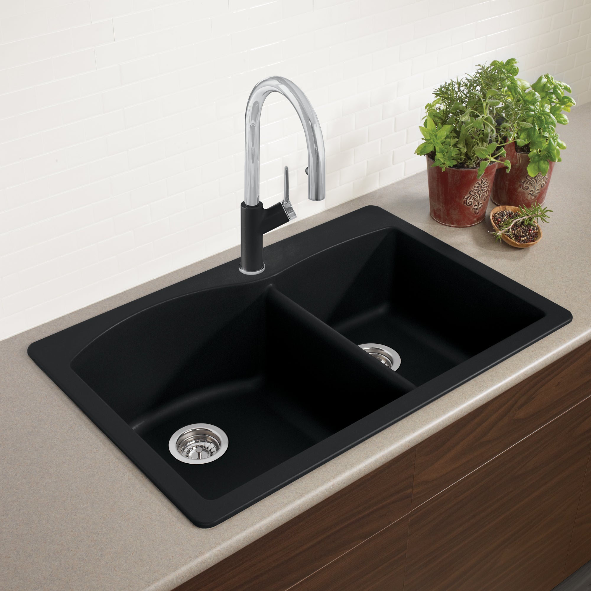 Blanco 400060- DIAMOND 1¾ Double Bowl Drop-in Sink, SILGRANIT®, Anthracite - FaucetExpress.ca