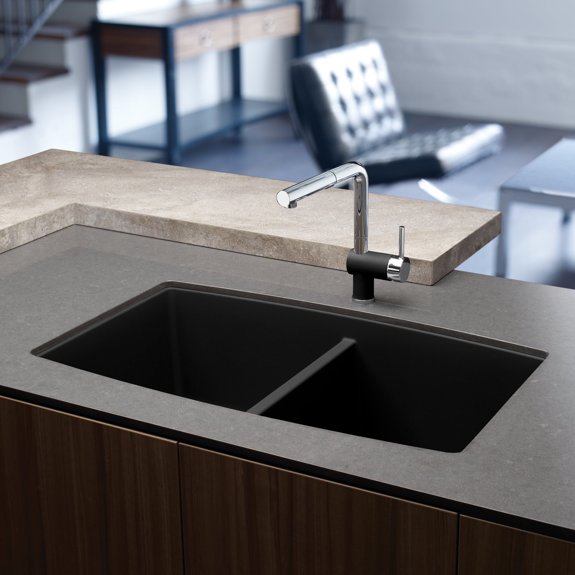 Blanco 400499- PERFORMA U 2 Undermount Kitchen Sink, SILGRANIT®, Anthracite - FaucetExpress.ca