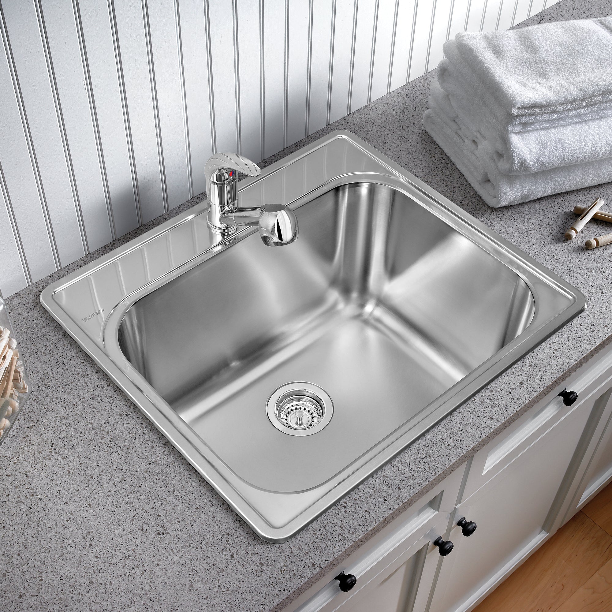 Blanco 401201- ESSENTIAL Drop-in Laundry Sink (1 Hole), Stainless Steel - FaucetExpress.ca