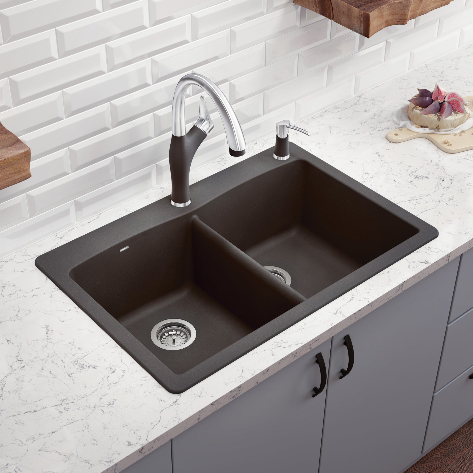Blanco 401406- DIAMOND 210 Double Bowl Drop-in Sink, SILGRANIT®, Cinder - FaucetExpress.ca
