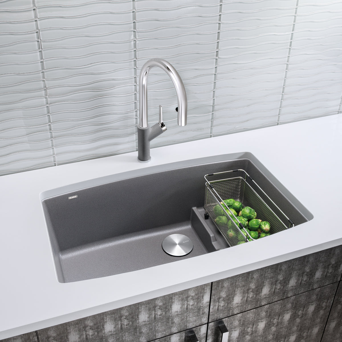 Blanco 401708- PERFORMA Cascade Undermount Sink, SILGRANIT®, Metallic Gray - FaucetExpress.ca