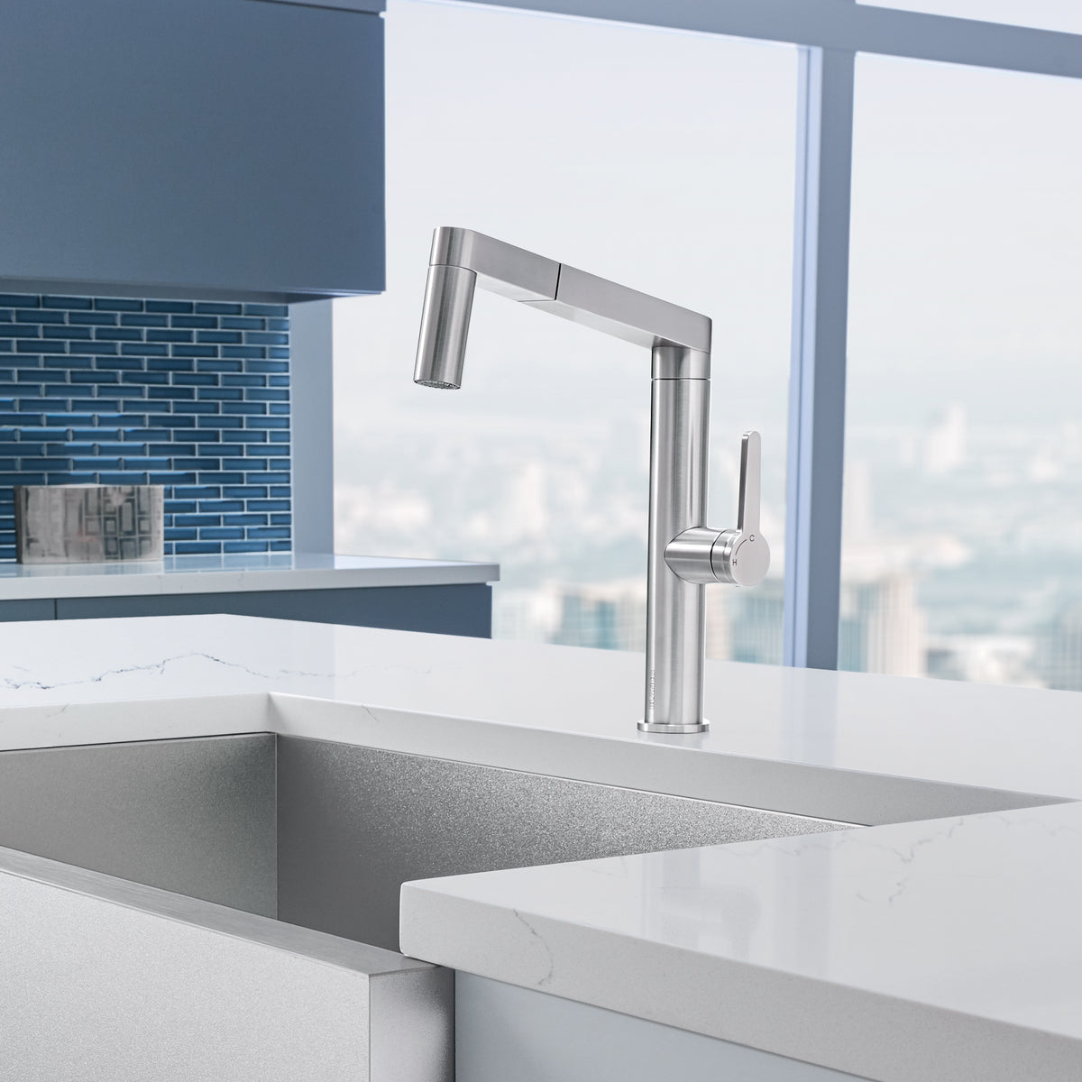 Blanco 402043- PANERA Low Arc Pull-Out Dual Spray Faucet, Stainless Steel - FaucetExpress.ca