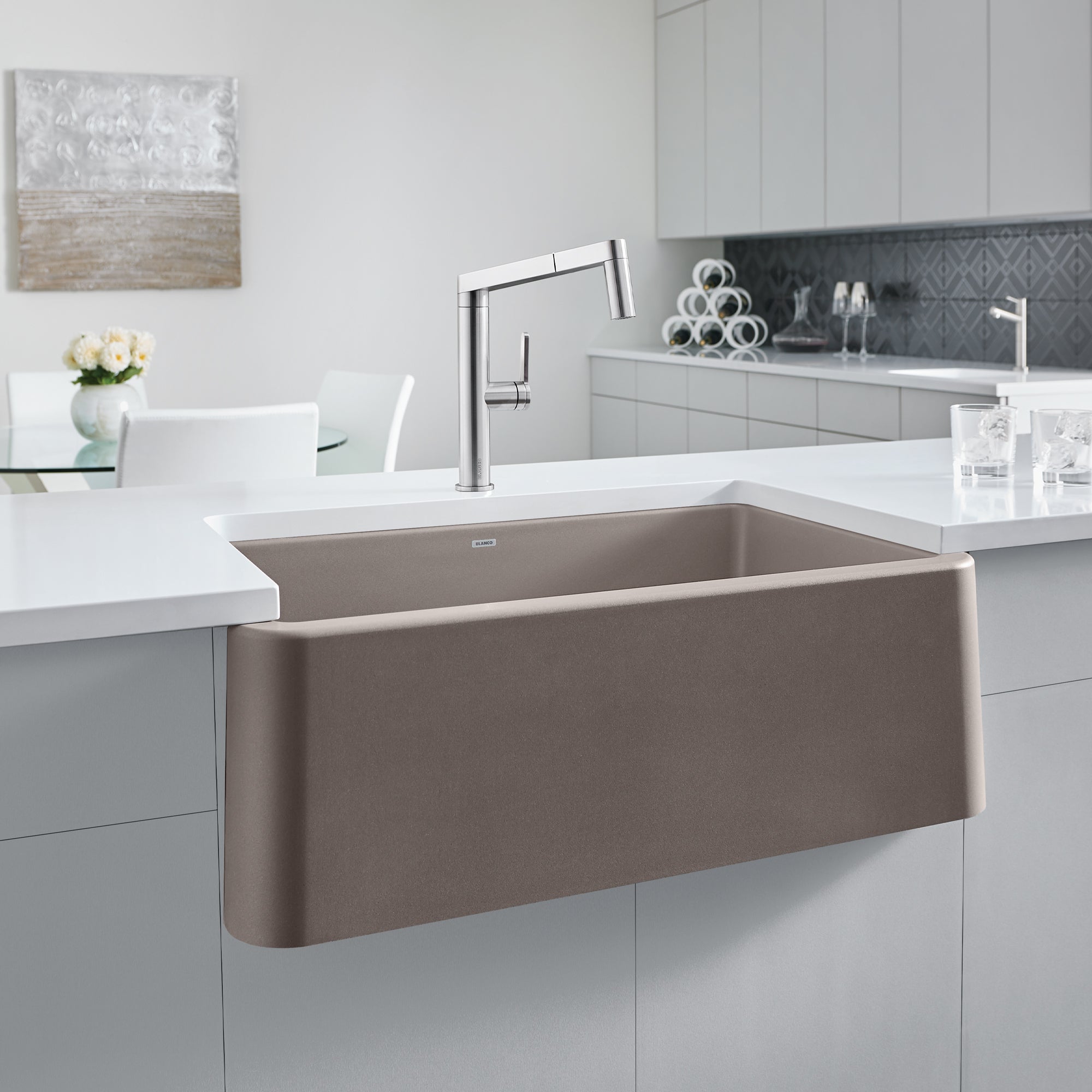 Blanco 402129- IKON 33 Farmhouse Kitchen Sink, SILGRANIT, Truffle - FaucetExpress.ca