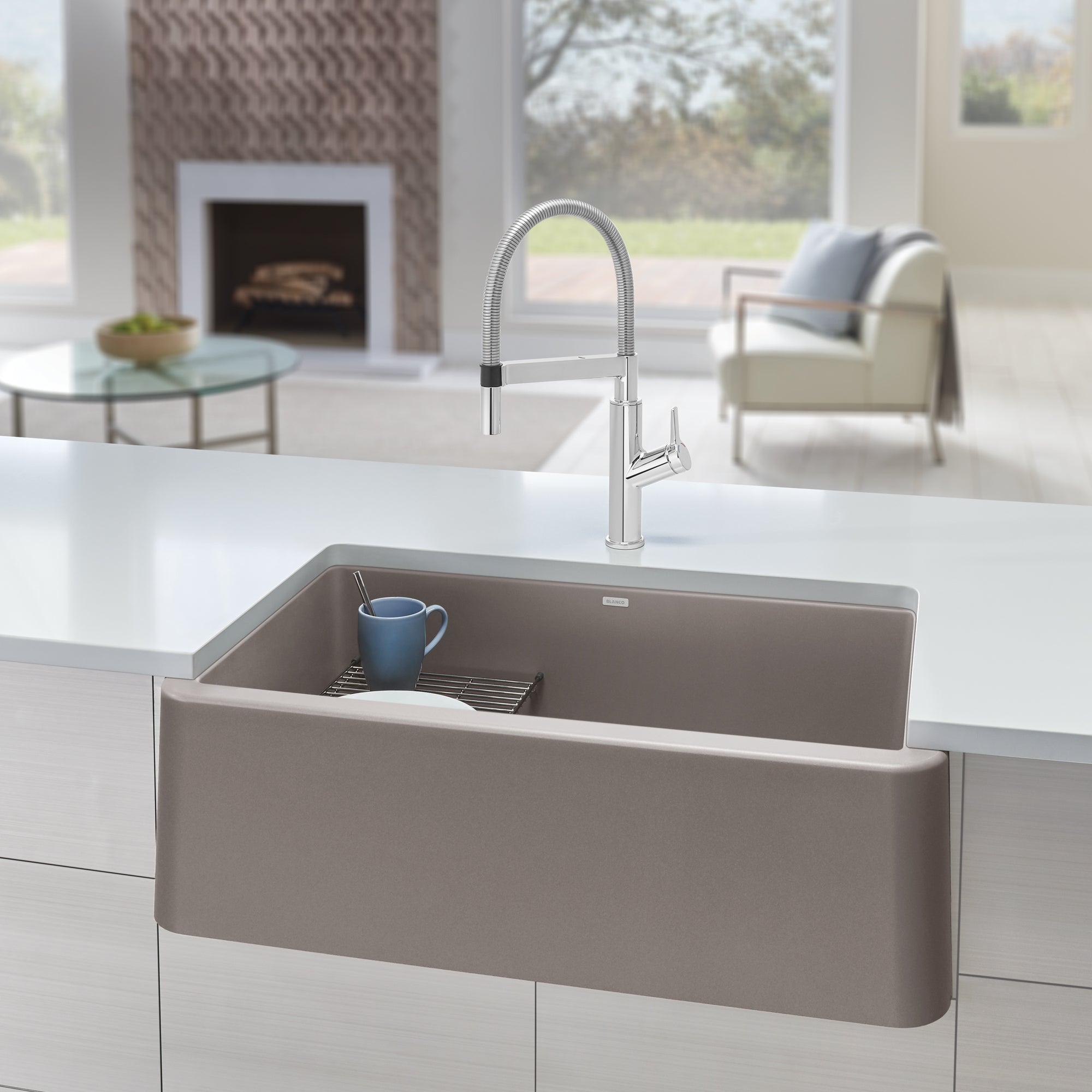 Blanco 402129- IKON 33 Farmhouse Kitchen Sink, SILGRANIT, Truffle - FaucetExpress.ca