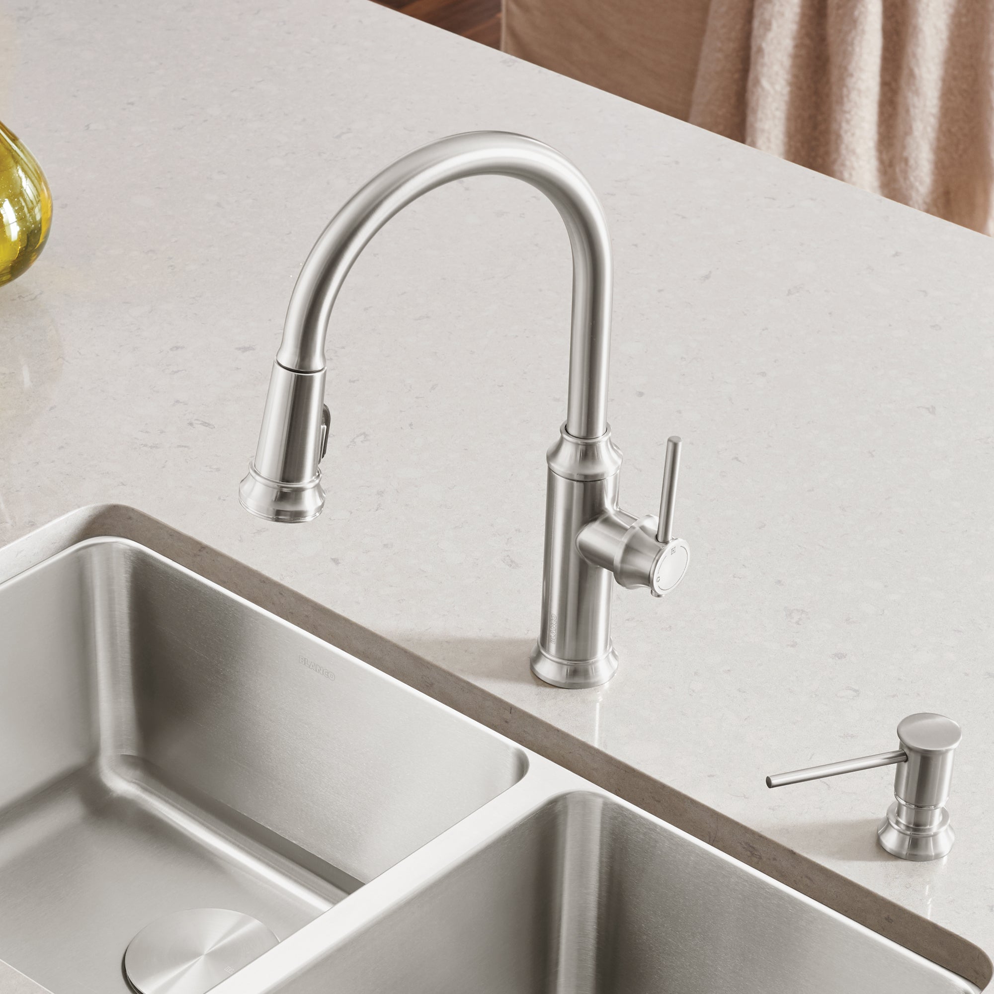 Blanco 442500- EMPRESSA Pull-down High Arc Kitchen Faucet, Stainless Finish - FaucetExpress.ca