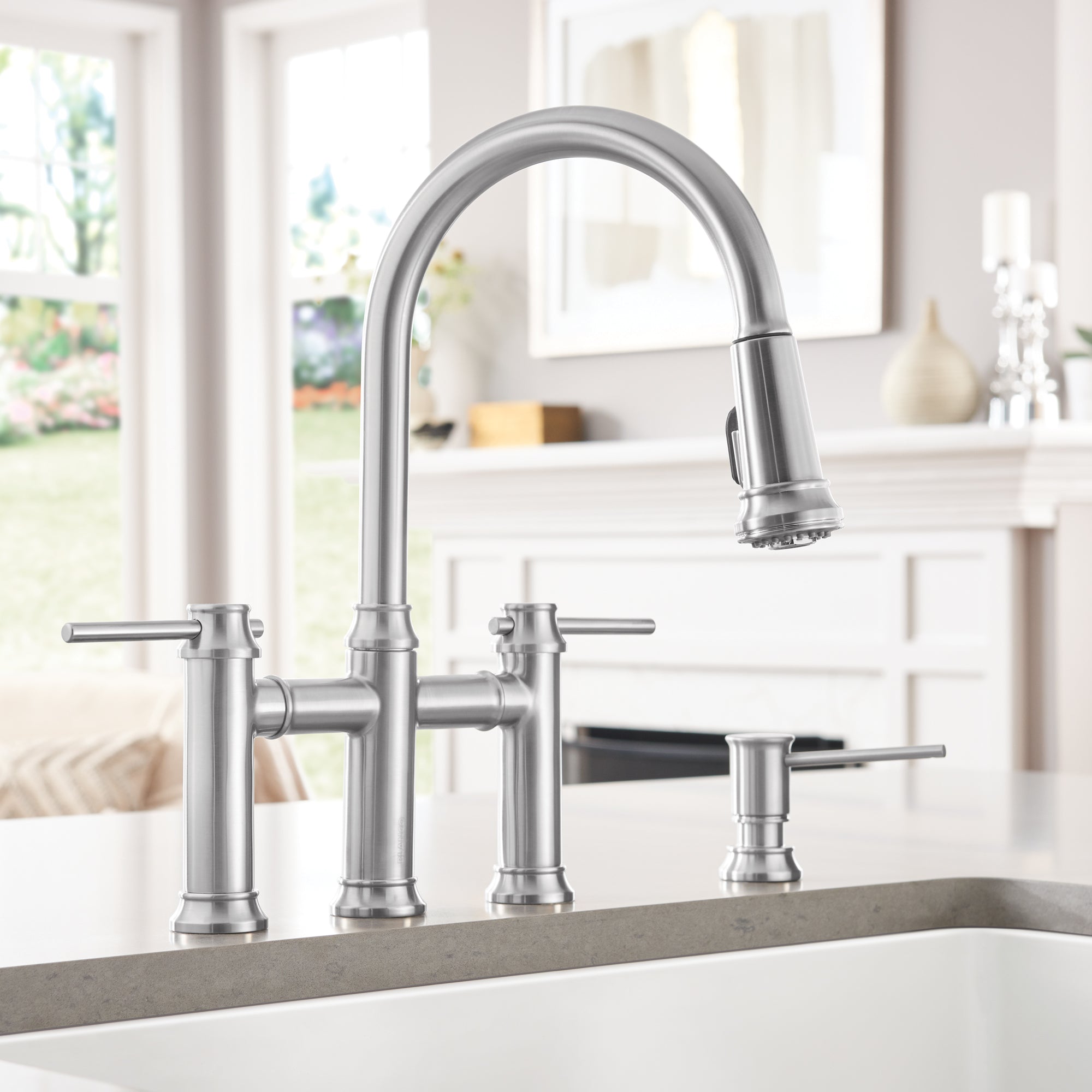 Blanco 442505- EMPRESSA Pull-down Dual Handle Faucet, Stainless Finish - FaucetExpress.ca