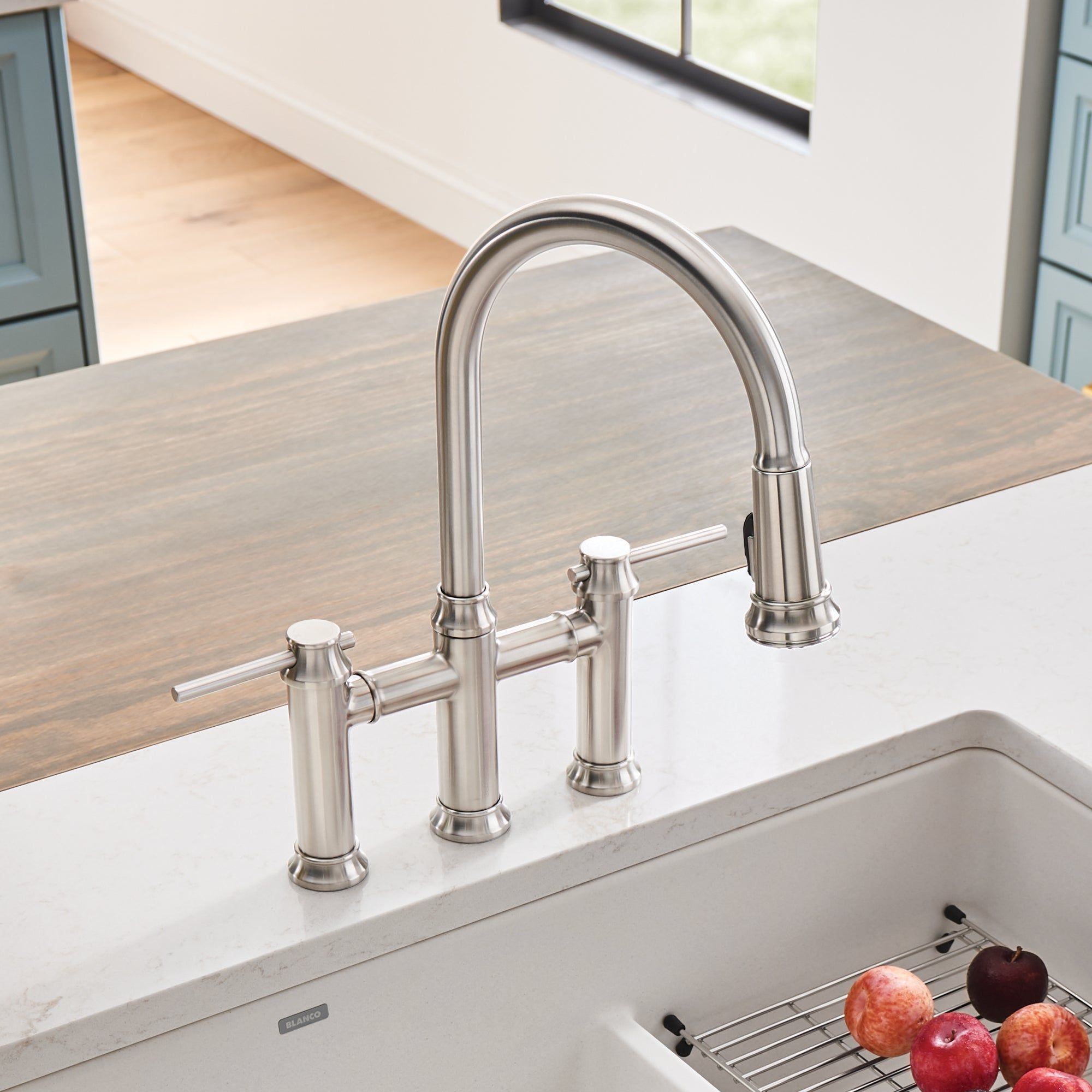 Blanco 442505- EMPRESSA Pull-down Dual Handle Faucet, Stainless Finish - FaucetExpress.ca
