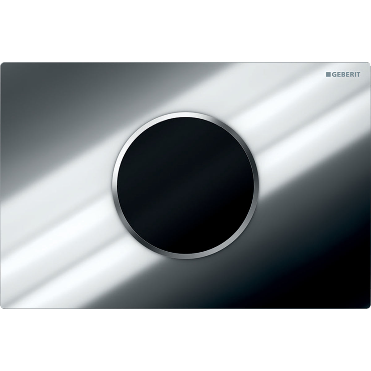 Geberit 115.908.KH.1- Geberit WC flush control with electronic flush actuation, battery operation, dual flush, actuator plate Sigma10, automatic/touchless: bright chrome-plated, matt chrome-plated - FaucetExpress.ca