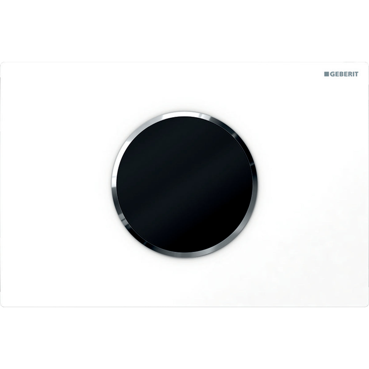 Geberit 115.908.KJ.1- Geberit WC flush control with electronic flush actuation, battery operation, dual flush, actuator plate Sigma10, automatic/touchless: white, bright chrome-plated - FaucetExpress.ca
