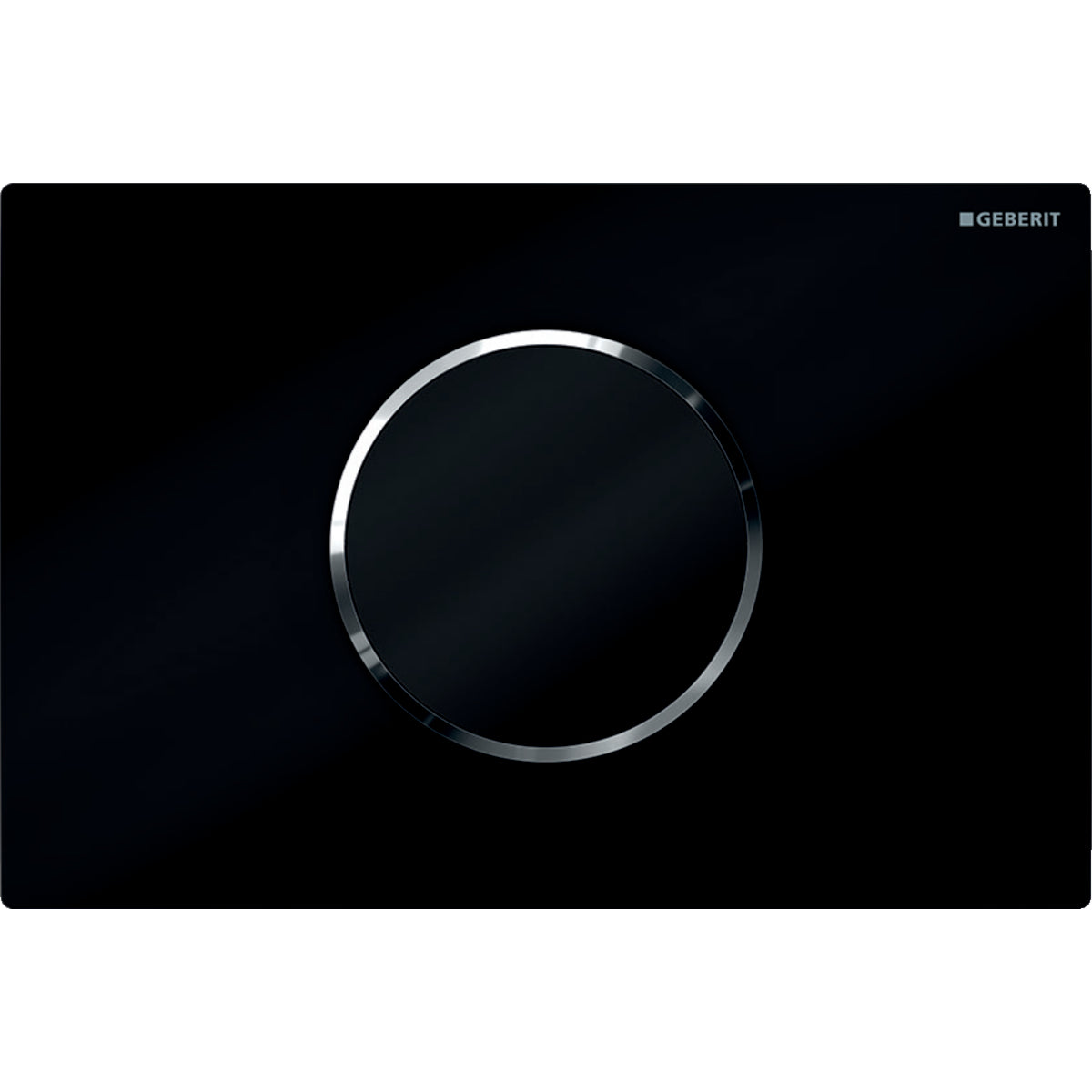 Geberit 115.908.KM.1- Geberit WC flush control with electronic flush actuation, battery operation, dual flush, actuator plate Sigma10, automatic/touchless: black, bright chrome-plated - FaucetExpress.ca