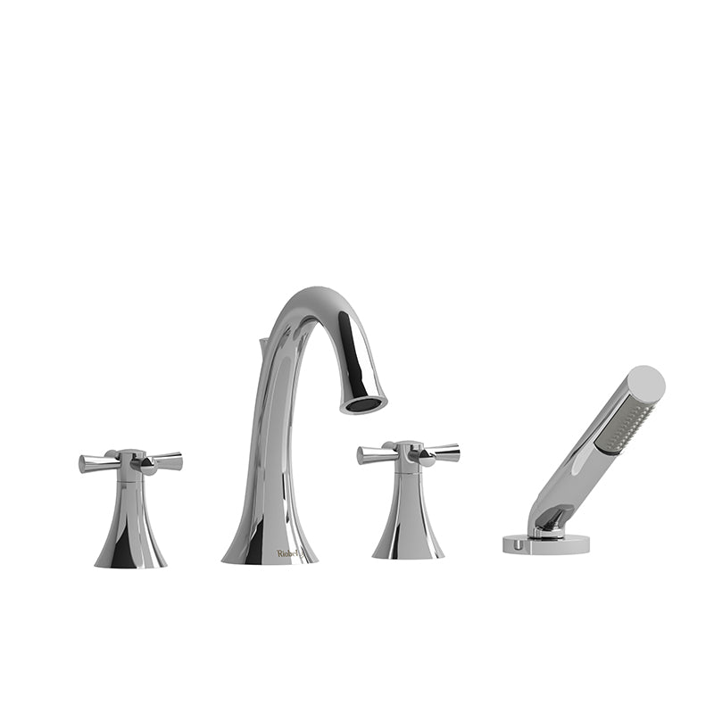Riobel ED12+C- 4-piece deck-mount tub filler with hand shower | FaucetExpress.ca