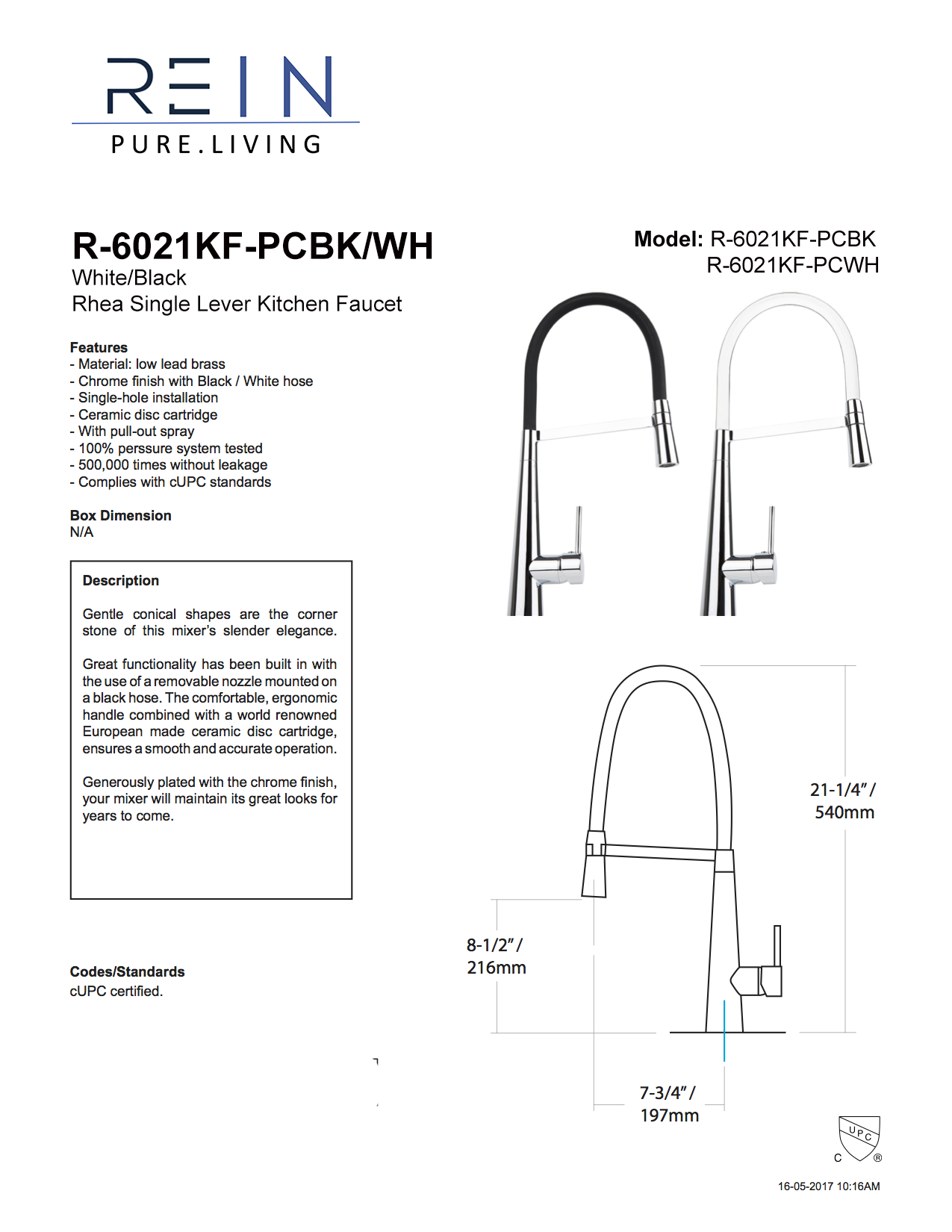 Rein R-6021KF-PCWH- Rhea Single Handle Kitchen Faucet- Chrome/White - FaucetExpress.ca
