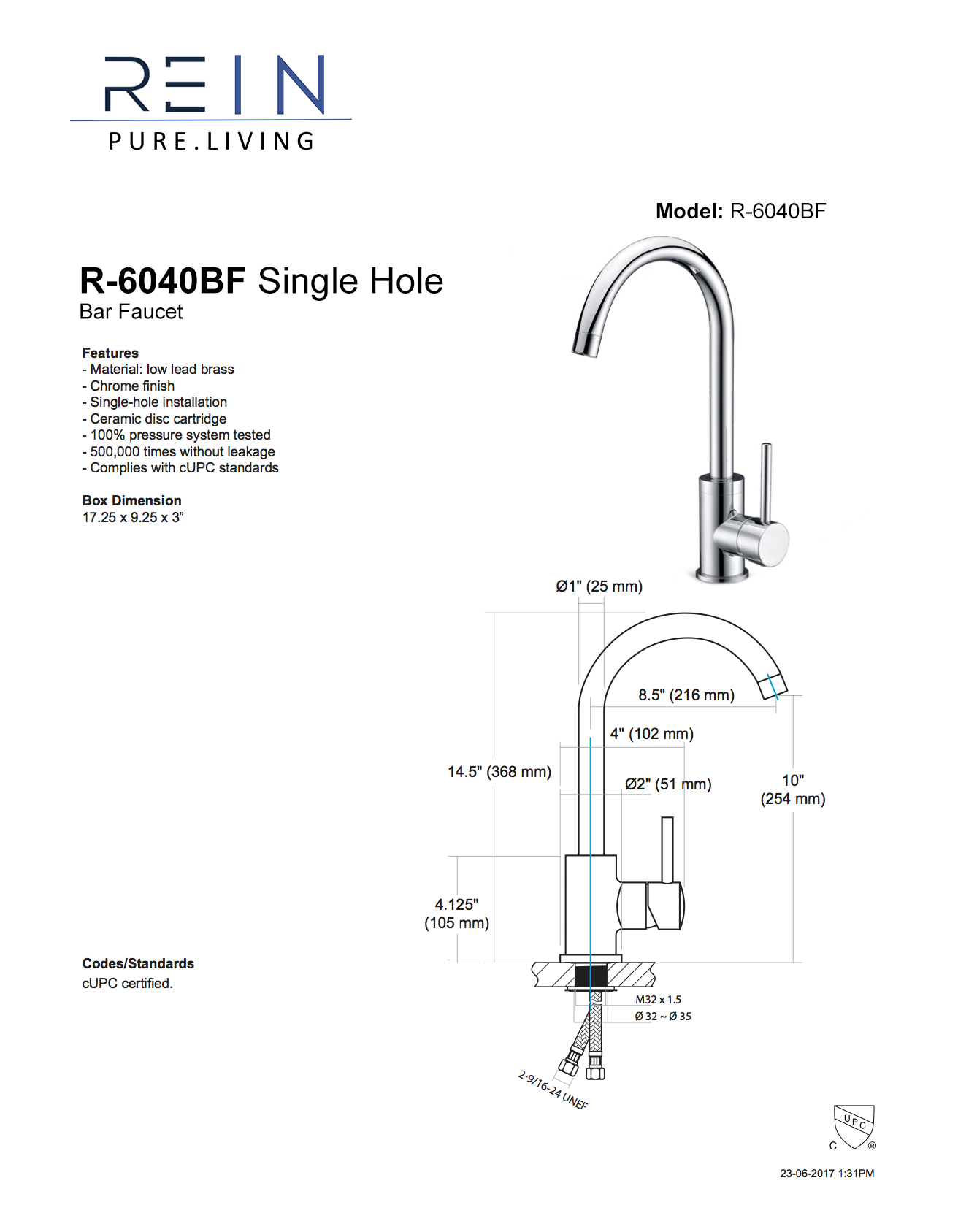 Rein R-6040BF-PC- Selene Single Lever Bar/Prep Faucet - FaucetExpress.ca