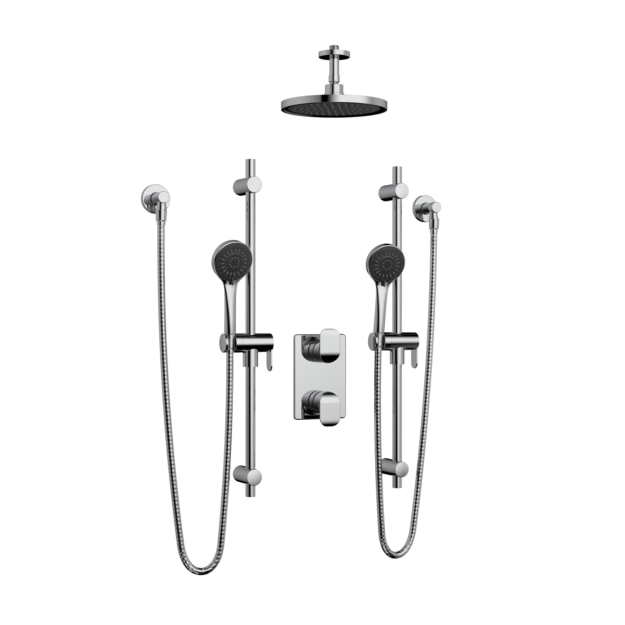 Bélanger KIT-KAR163TS3TCP- Kara Dual Shower Trim Kit W/3-Way Thermostatic Valve Trim, 2 Hand Showers & Ceiling Rain Shower Head *Valve Required