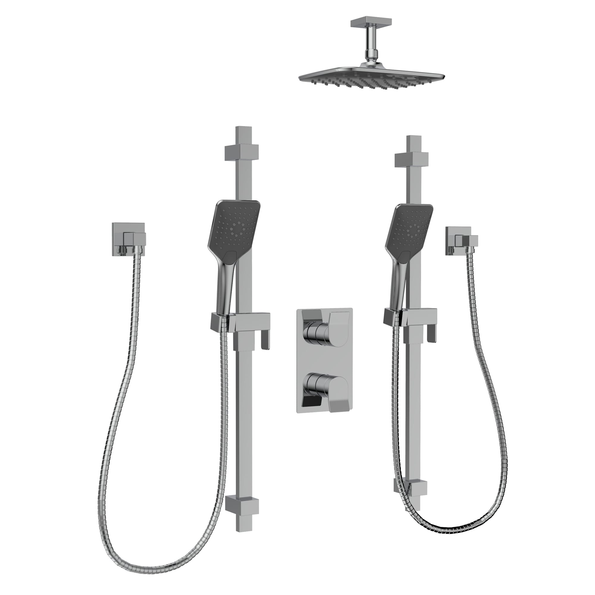 Bélanger KIT-VOL163TS3TCP- Volta Dual Shower Trim Kit W/3-Way Thermostatic Valve Trim, 2 Hand Showers & Ceiling Rain Shower Head *Valve Required