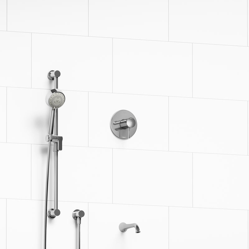 Riobel KIT#1244EDTMC- ½" 2-way Type T/P (thermostatic/pressure balance) coaxial system with spout and hand shower rail | FaucetExpress.ca