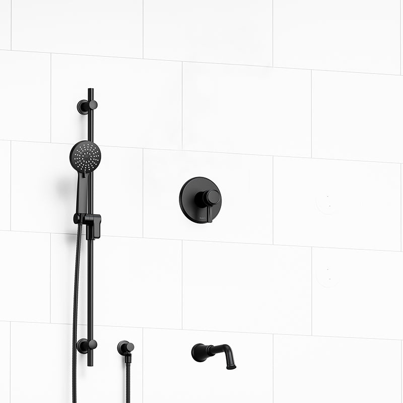 Riobel KIT#1244MMRDJBK- ½" 2-way Type T/P (thermostatic/pressure balance) coaxial system with spout and hand shower rail | FaucetExpress.ca