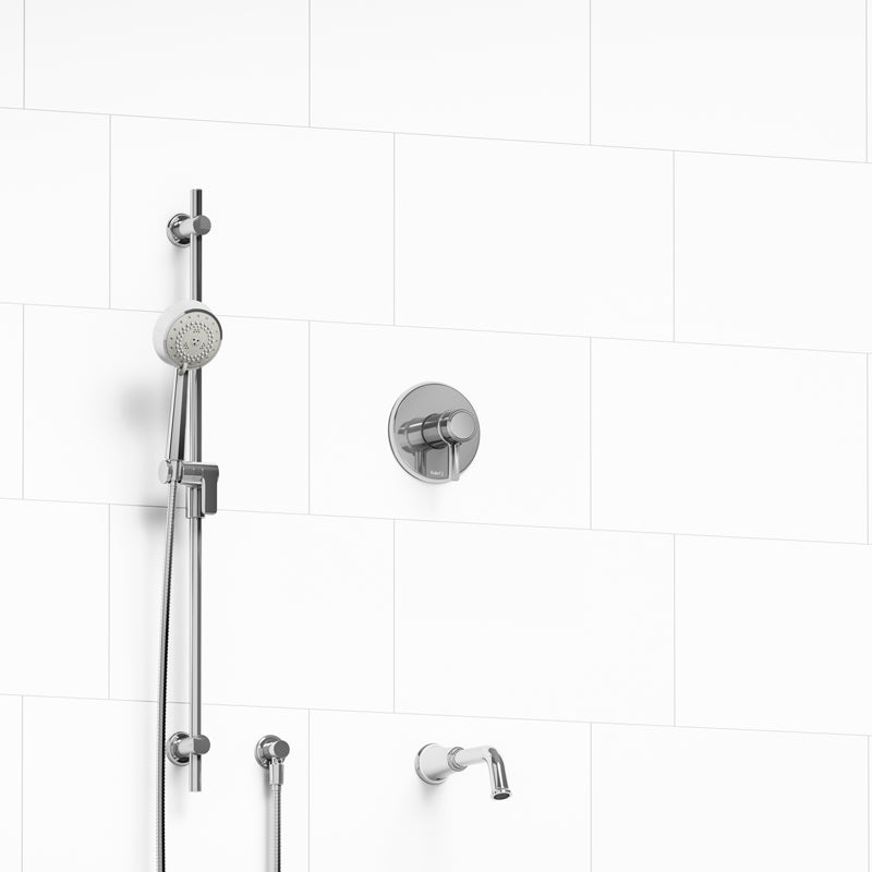 Riobel KIT#1244MMRDJC- ½" 2-way Type T/P (thermostatic/pressure balance) coaxial system with spout and hand shower rail | FaucetExpress.ca