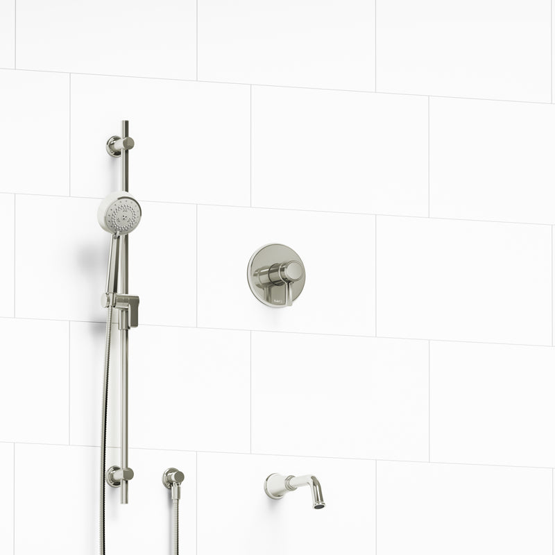 Riobel KIT#1244MMRDJPN- ½" 2-way Type T/P (thermostatic/pressure balance) coaxial system with spout and hand shower rail | FaucetExpress.ca