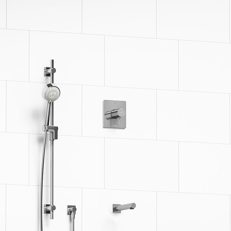 Riobel KIT#1244PATQC- ½" 2-way Type T/P (thermostatic/pressure balance) coaxial system with spout and hand shower rail | FaucetExpress.ca
