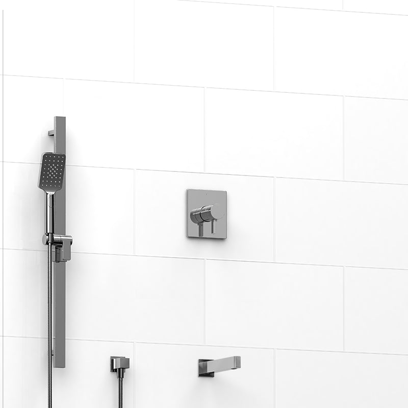 Riobel KIT#1244PXTQC- ½" 2-way Type T/P (thermostatic/pressure balance) coaxial system with spout and hand shower rail | FaucetExpress.ca