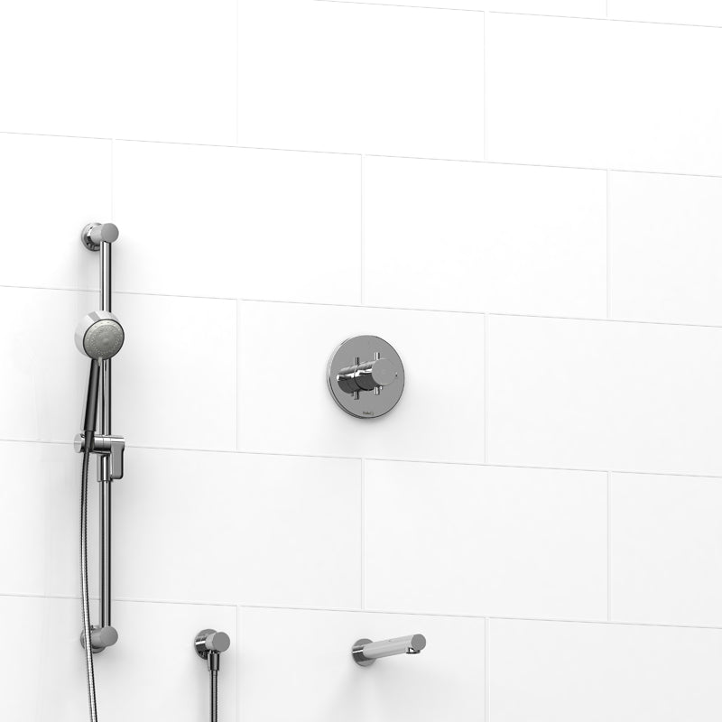 Riobel KIT#1244RUTM+C- ½" 2-way Type T/P (thermostatic/pressure balance) coaxial system with spout and hand shower rail | FaucetExpress.ca