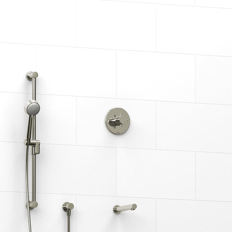 Riobel KIT#1244RUTM+PN- ½" 2-way Type T/P (thermostatic/pressure balance) coaxial system with spout and hand shower rail | FaucetExpress.ca